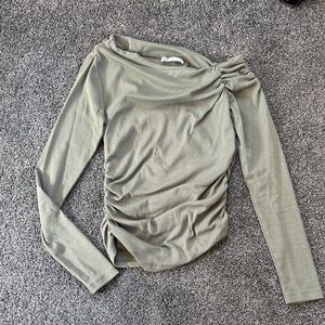 Zara Olive Long Sleeve Ruched Top